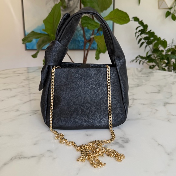 Quince Handbags - Quince Italian Leather Mini Bow Mini Shoulder Bag Pebbled Crossbody Gold Chain